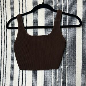 Aritzia Babaton Brown Mocha Knit Sculpt Crop Tank